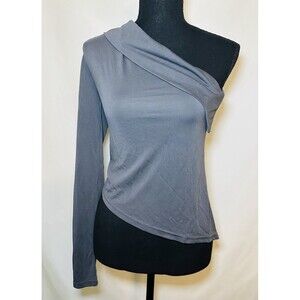 Edikted Fold Over One Shoulder Dark Gray Long Sleeve Top Asymmetrical MEDIUM NWT